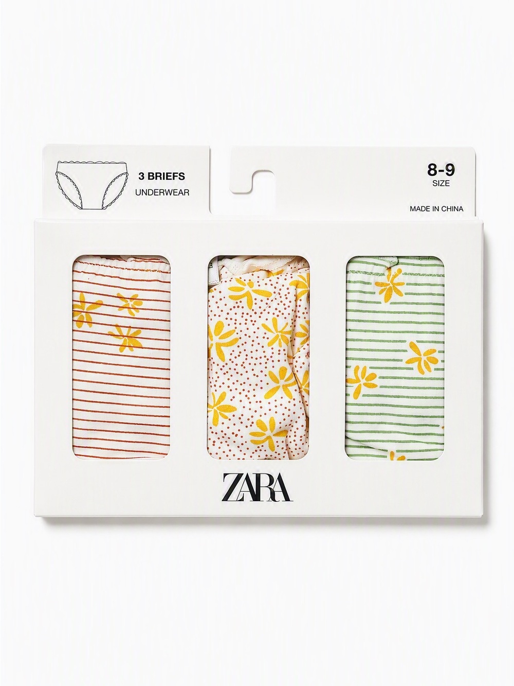 NWT Zara Kids Floral Earth Tone Cotton Bikini Underwear Briefs 3-Pack 8-9Y